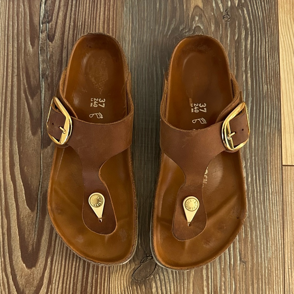 Birkenstock Gizeh Big Buckle - Cognac Oiled Leather - Size 37 Ladies 6 - Picture 1 of 4